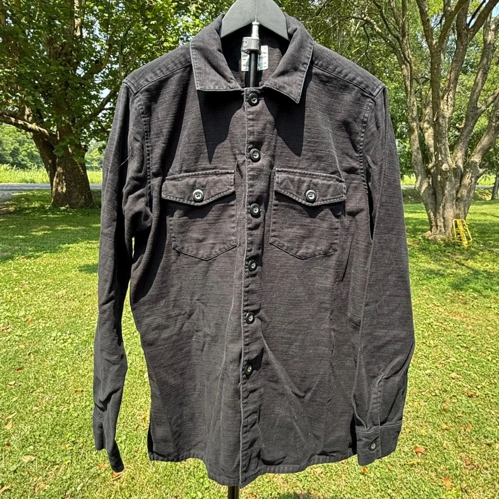 American Eagle Mens Medium Tall Black Cotton Button Down Work Shirt Long Sleeve